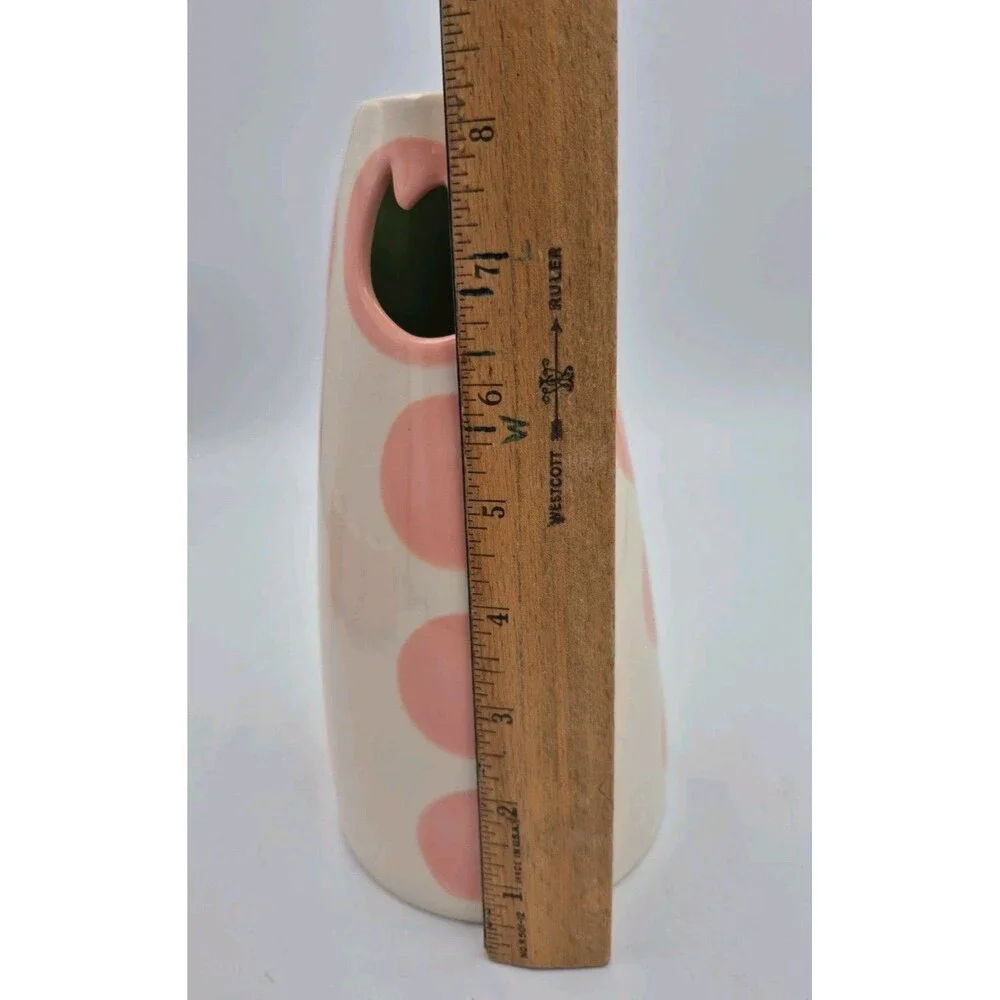 Russ Berrie Pink & White Polka Dot Vase w/ Tulip Cut Out 8 3/8